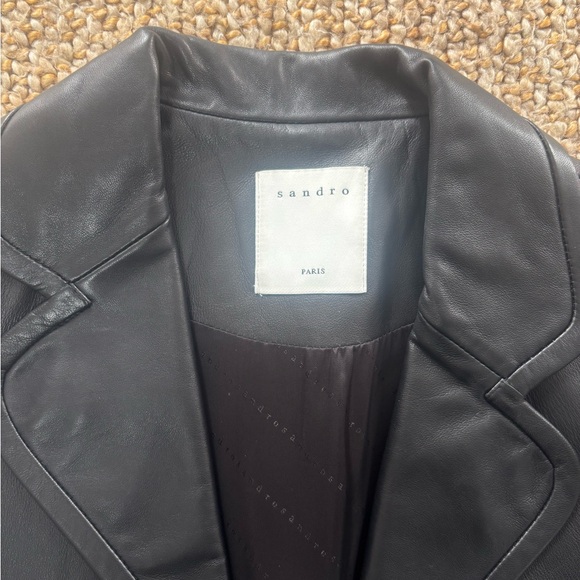 Sandro Black Quilted Pocket Leather Blazer - Picture 2 of 3